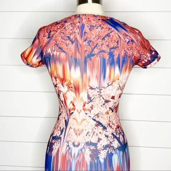 ZARA Collection Cherry Blossom Sheath Dress Pink Blue Size Small - Picture 8 of 9